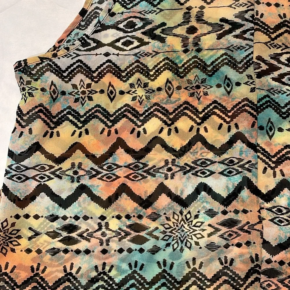 Annabelle Tribal Aztec Sleeveless‎ Chiffon Top Blouse M Bold Lightweight Shirt